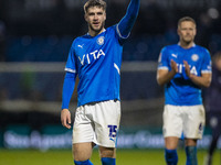 Ethan Pye #15 of Stockport County F.C. celebrates at full time during the Sky Bet League 1 match between Stockport County and Wrexham at the...