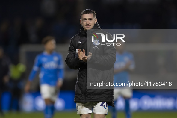 Louie Barry #20 of Stockport County F.C. celebrates at full time during the Sky Bet League 1 match between Stockport County and Wrexham at t...