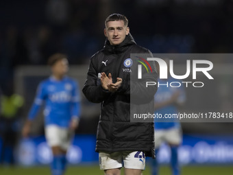 Louie Barry #20 of Stockport County F.C. celebrates at full time during the Sky Bet League 1 match between Stockport County and Wrexham at t...