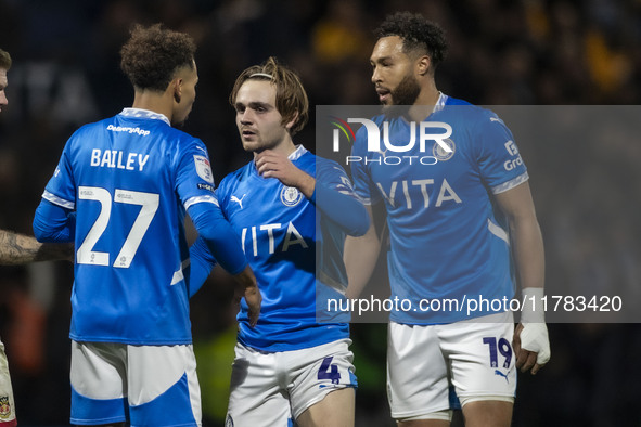 Stockport County F.C. players celebrate at full time during the Sky Bet League 1 match between Stockport County and Wrexham at the Edgeley P...