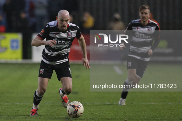 Will Hatfield of Darlington participates in the Isuzu FA Trophy Second round match between Darlington and Buxton at Blackwell Meadows in Dar...