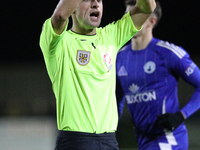 Referee Mark Bell officiates the Isuzu FA Trophy Second round match between Darlington and Buxton at Blackwell Meadows in Darlington, on Nov...