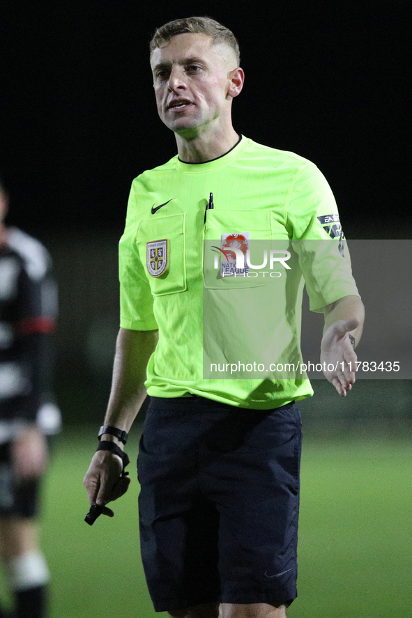 Referee Mark Bell officiates the Isuzu FA Trophy Second round match between Darlington and Buxton at Blackwell Meadows in Darlington, on Nov...