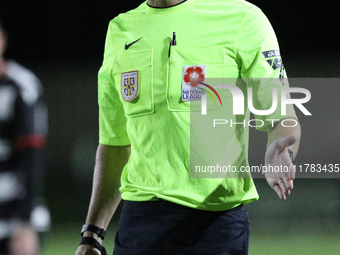 Referee Mark Bell officiates the Isuzu FA Trophy Second round match between Darlington and Buxton at Blackwell Meadows in Darlington, on Nov...