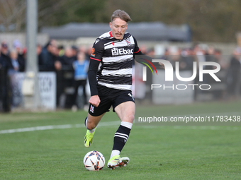 Cameron Salkeld of Darlington participates in the Isuzu FA Trophy Second round match between Darlington and Buxton at Blackwell Meadows in D...