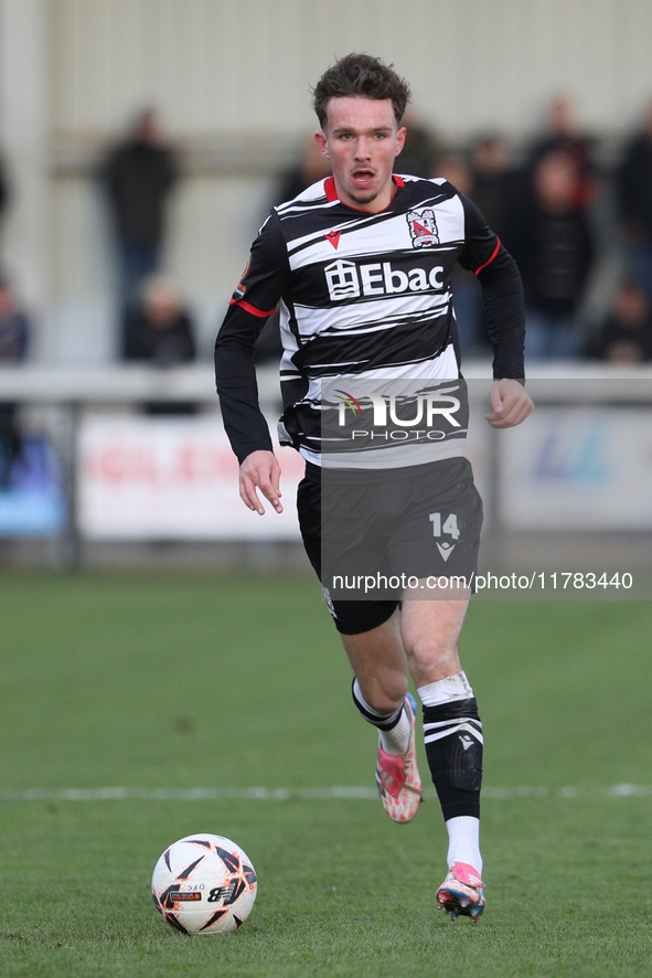 Will Flint of Darlington participates in the Isuzu FA Trophy Second round match between Darlington and Buxton at Blackwell Meadows in Darlin...