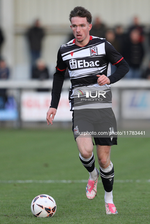 Will Flint of Darlington participates in the Isuzu FA Trophy Second round match between Darlington and Buxton at Blackwell Meadows in Darlin...