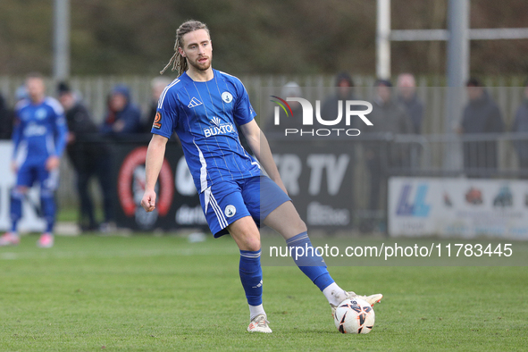 Kieran Burton of Buxton participates in the Isuzu FA Trophy Second round match between Darlington and Buxton at Blackwell Meadows in Darling...