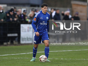 Connor Kirby of Buxton participates in the Isuzu FA Trophy Second round match between Darlington and Buxton at Blackwell Meadows in Darlingt...