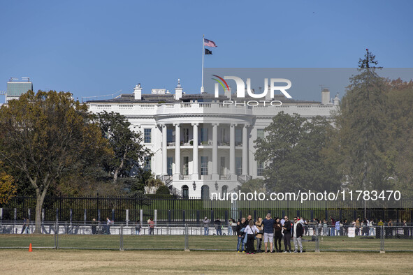 View of the White House in Washington DC after the US presidential elections and the win of Donald Trump and the Republican Party during a b...