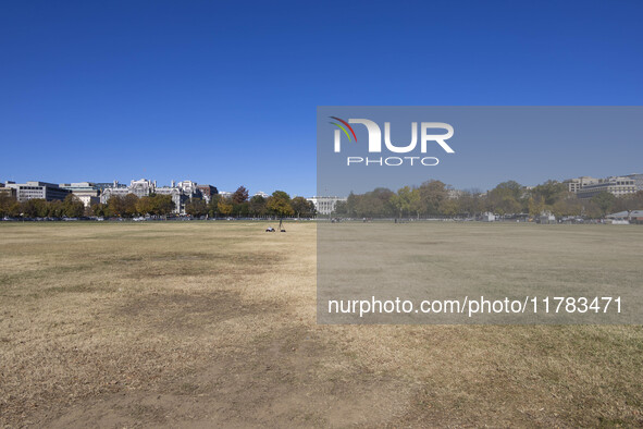 View of the White House in Washington DC after the US presidential elections and the win of Donald Trump and the Republican Party during a b...