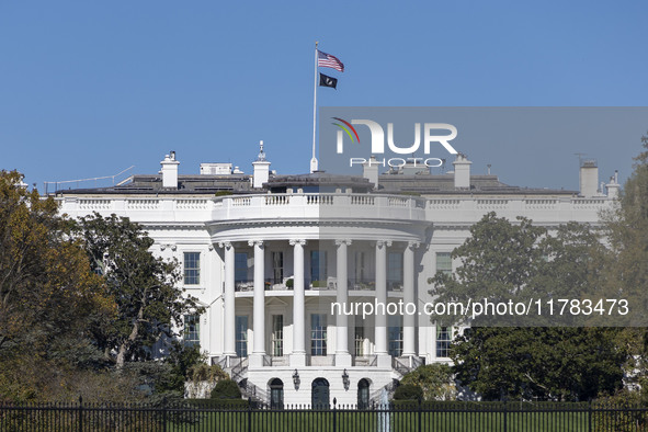 View of the White House in Washington DC after the US presidential elections and the win of Donald Trump and the Republican Party during a b...