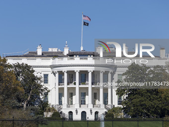 View of the White House in Washington DC after the US presidential elections and the win of Donald Trump and the Republican Party during a b...