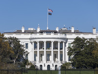 View of the White House in Washington DC after the US presidential elections and the win of Donald Trump and the Republican Party during a b...