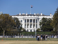 View of the White House in Washington DC after the US presidential elections and the win of Donald Trump and the Republican Party during a b...