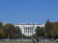 View of the White House in Washington DC after the US presidential elections and the win of Donald Trump and the Republican Party during a b...