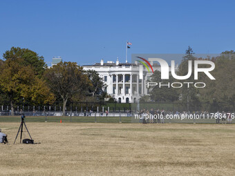 View of the White House in Washington DC after the US presidential elections and the win of Donald Trump and the Republican Party during a b...