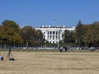 View of the White House in Washington DC after the US presidential elections and the win of Donald Trump and the Republican Party during a b...