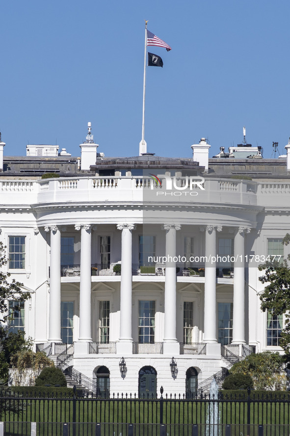 View of the White House in Washington DC after the US presidential elections and the win of Donald Trump and the Republican Party during a b...