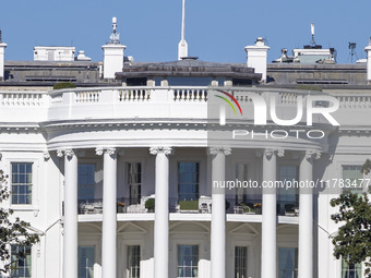 View of the White House in Washington DC after the US presidential elections and the win of Donald Trump and the Republican Party during a b...