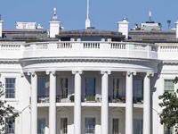 View of the White House in Washington DC after the US presidential elections and the win of Donald Trump and the Republican Party during a b...