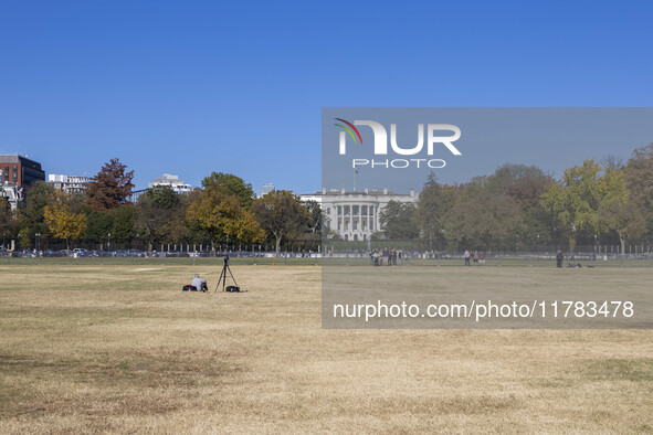 View of the White House in Washington DC after the US presidential elections and the win of Donald Trump and the Republican Party during a b...