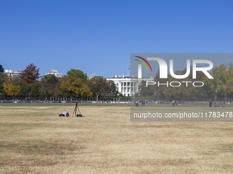 View of the White House in Washington DC after the US presidential elections and the win of Donald Trump and the Republican Party during a b...