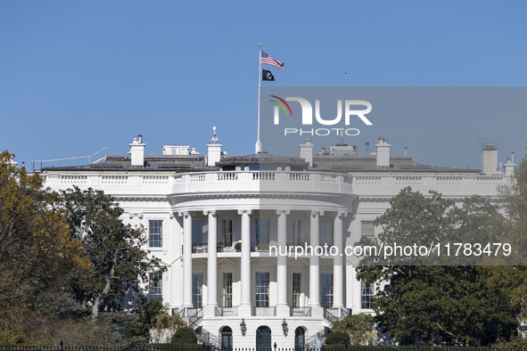 View of the White House in Washington DC after the US presidential elections and the win of Donald Trump and the Republican Party during a b...