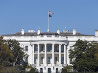 View of the White House in Washington DC after the US presidential elections and the win of Donald Trump and the Republican Party during a b...