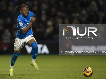 Tayo Adaramola #33 of Stockport County F.C. is in action during the Sky Bet League 1 match between Stockport County and Wrexham at the Edgel...