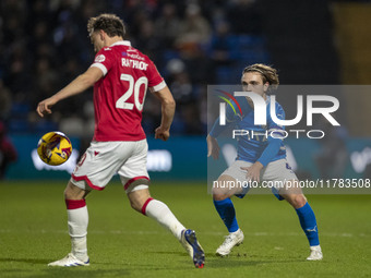 Lewis Bate #4 of Stockport County F.C. challenges the opponent during the Sky Bet League 1 match between Stockport County and Wrexham at the...