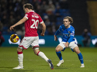 Lewis Bate #4 of Stockport County F.C. challenges the opponent during the Sky Bet League 1 match between Stockport County and Wrexham at the...