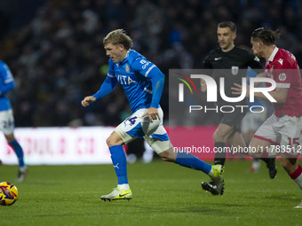 Will Collar, number 14 of Stockport County F.C., is in possession of the ball during the Sky Bet League 1 match between Stockport County and...