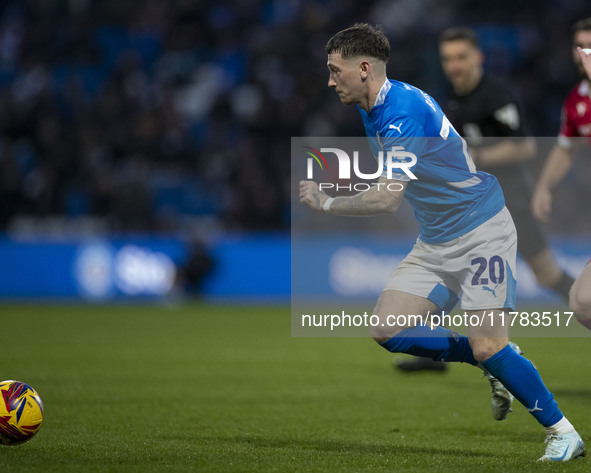 Louie Barry, number 20 of Stockport County F.C., participates in the Sky Bet League 1 match between Stockport County and Wrexham at Edgeley...