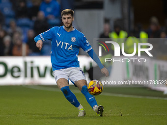 Ethan Pye, number 15 of Stockport County F.C., participates in the Sky Bet League 1 match between Stockport County and Wrexham at the Edgele...