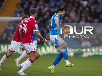 Tanto Olaofe #9 of Stockport County F.C. controls the ball during the Sky Bet League 1 match between Stockport County and Wrexham at the Edg...