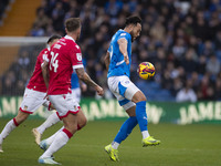 Tanto Olaofe #9 of Stockport County F.C. controls the ball during the Sky Bet League 1 match between Stockport County and Wrexham at the Edg...