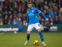 Ethan Pye, number 15 of Stockport County F.C., participates in the Sky Bet League 1 match between Stockport County and Wrexham at the Edgele...