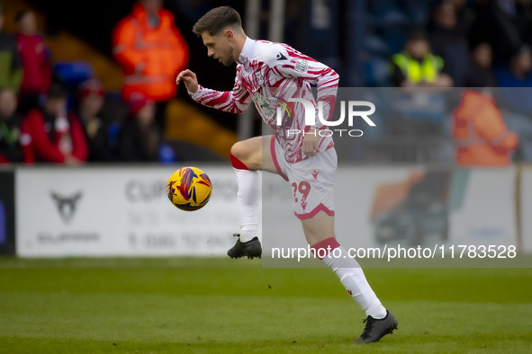 Ryan Barnett #29 of Wrexham A.F.C. warms up during the Sky Bet League 1 match between Stockport County and Wrexham at the Edgeley Park Stadi...