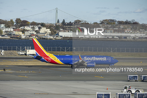 Southwest Airlines Boeing 737 MAX 8 airplane with registration tail number N8838Q spotted taxiing in LaGuardia Airport. Southwest Airlines C...