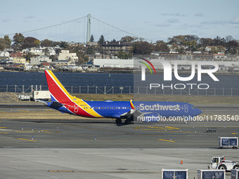 Southwest Airlines Boeing 737 MAX 8 airplane with registration tail number N8838Q spotted taxiing in LaGuardia Airport. Southwest Airlines C...