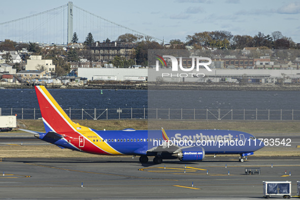 Southwest Airlines Boeing 737 MAX 8 airplane with registration tail number N8838Q spotted taxiing in LaGuardia Airport. Southwest Airlines C...