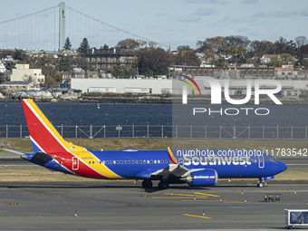 Southwest Airlines Boeing 737 MAX 8 airplane with registration tail number N8838Q spotted taxiing in LaGuardia Airport. Southwest Airlines C...