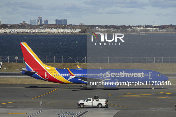 Southwest Airlines Boeing 737 MAX 8 airplane with registration tail number N8746Q spotted taxiing in LaGuardia Airport. Southwest Airlines C...