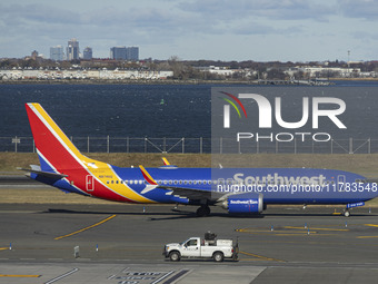 Southwest Airlines Boeing 737 MAX 8 airplane with registration tail number N8746Q spotted taxiing in LaGuardia Airport. Southwest Airlines C...