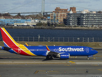 Southwest Airlines Boeing 737 MAX 8 airplane with registration tail number N8746Q spotted taxiing in LaGuardia Airport. Southwest Airlines C...