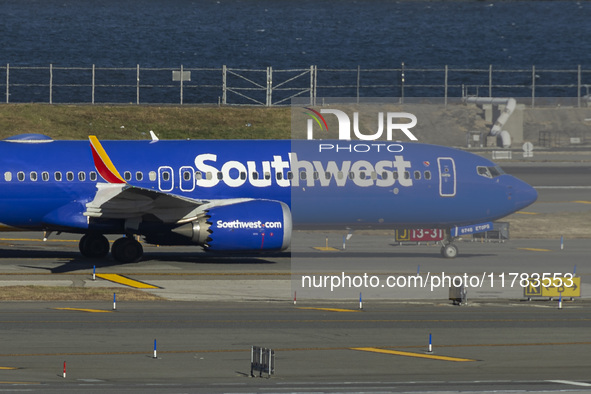 Southwest Airlines Boeing 737 MAX 8 airplane with registration tail number N8746Q spotted taxiing in LaGuardia Airport. Southwest Airlines C...