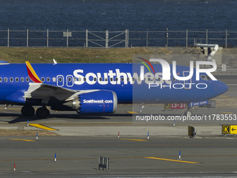 Southwest Airlines Boeing 737 MAX 8 airplane with registration tail number N8746Q spotted taxiing in LaGuardia Airport. Southwest Airlines C...