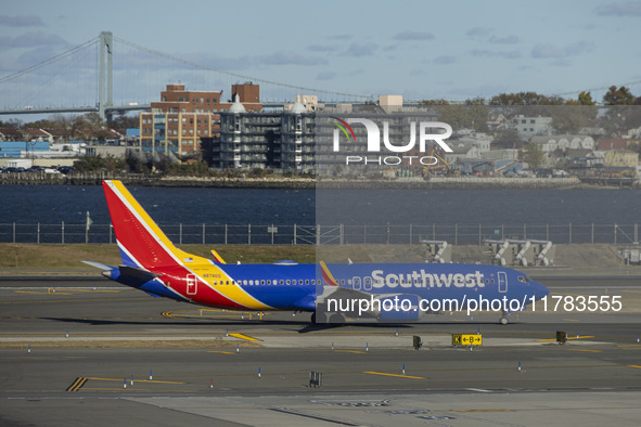 Southwest Airlines Boeing 737 MAX 8 airplane with registration tail number N8746Q spotted taxiing in LaGuardia Airport. Southwest Airlines C...