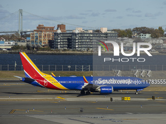 Southwest Airlines Boeing 737 MAX 8 airplane with registration tail number N8746Q spotted taxiing in LaGuardia Airport. Southwest Airlines C...